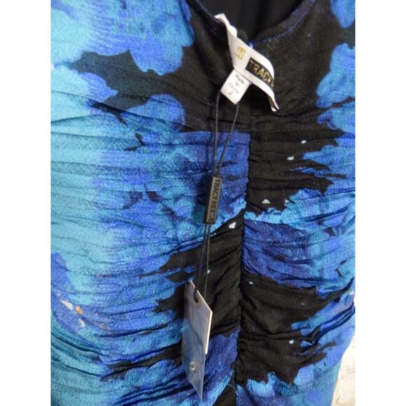 $348 Tracy Reese Blue Foral Cutout Back Flutter Sleeve Ruched Dress 2 NWT - Picture 16 of 16